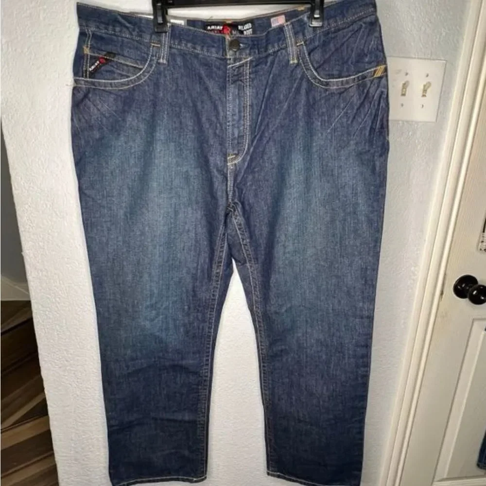 New! Ariat Work Flame Resistant CAT 2 Relaxed Basic Boot Cut Blue Jean Sz 42X30